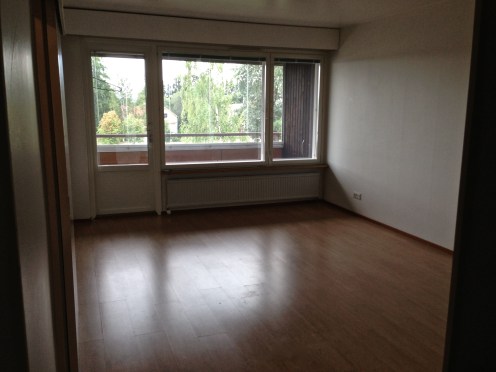 Näkymä eteisestä huoneeseen päin. Keittokomero vasemmalla.